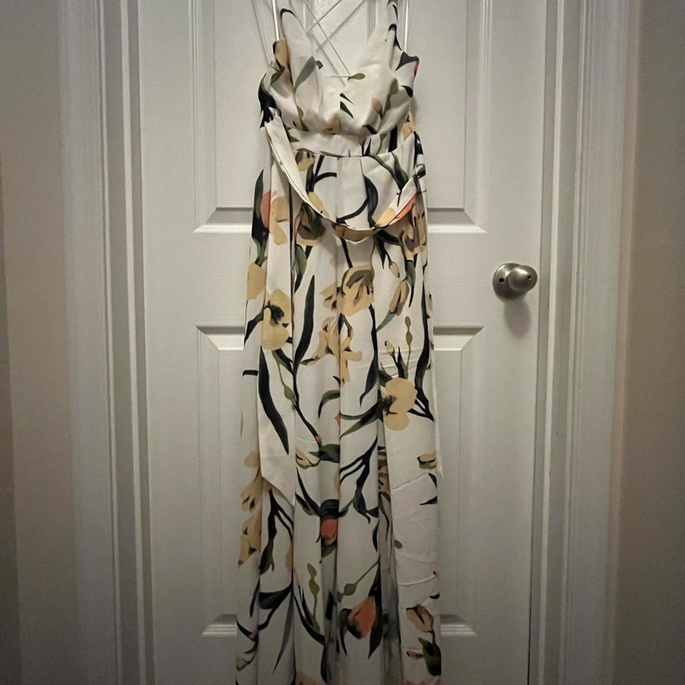 Lilyful Floral White Jumpsuit with Yellow & Green Print